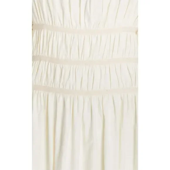 Cult Gaia Lola Ruched Linen Blend Midi Dress White - S